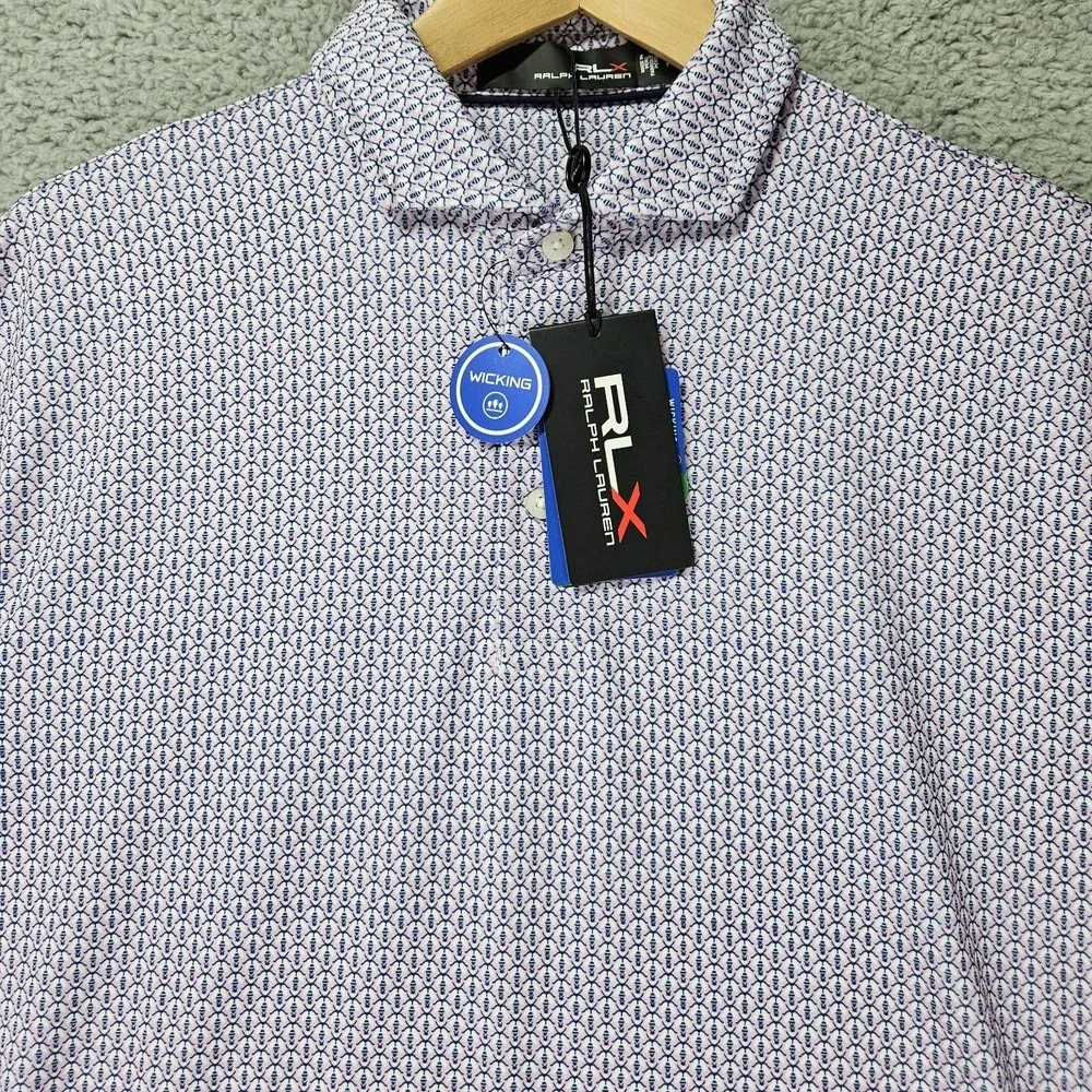 RLX Ralph Lauren Golf Polo Shirt Small NWT Purple Micro Print Wicking Stretch